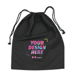 Custom Printed Black Calico Bags 40cm x 50cm with Drawstrings - Your Logo