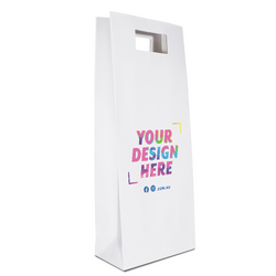 Custom Printed - Kraft Bags - Premium Die Cut White Double Wine Bottle Gift Bag