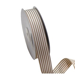 Grosgrain Ribbon - 25mm x 25m - White/Natural Fawn Stripe