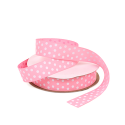 Grosgrain Ribbon - 25mm x 25m - Light Pink with White Dots