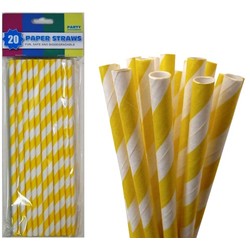 20 x Paper Drinking Straws Pk - Yellow Stripes