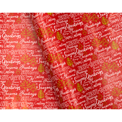 Christmas Wrapping Paper - 500mm x 60M - Seasons Greetings with Green on Red