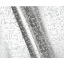 Counter Roll - 500mm x 60M - Christmas Wrapping Paper - Metallic Silver Merry Christmas