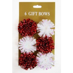 6 x 8cm - Fireworks Gift Bows - Red & White
