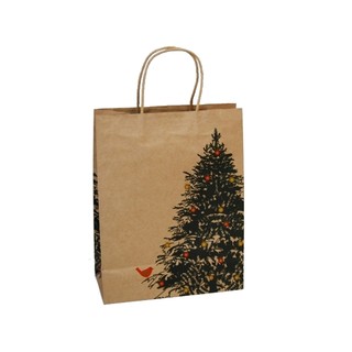 Kraft Bags - Christmas Tree Robin - Medium - Brown