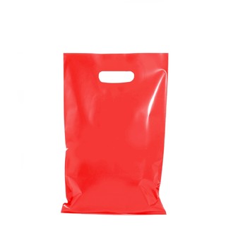 100 x Plastic Carry Bags Small - Medium With Die Cut Handle  - LDPE - Red