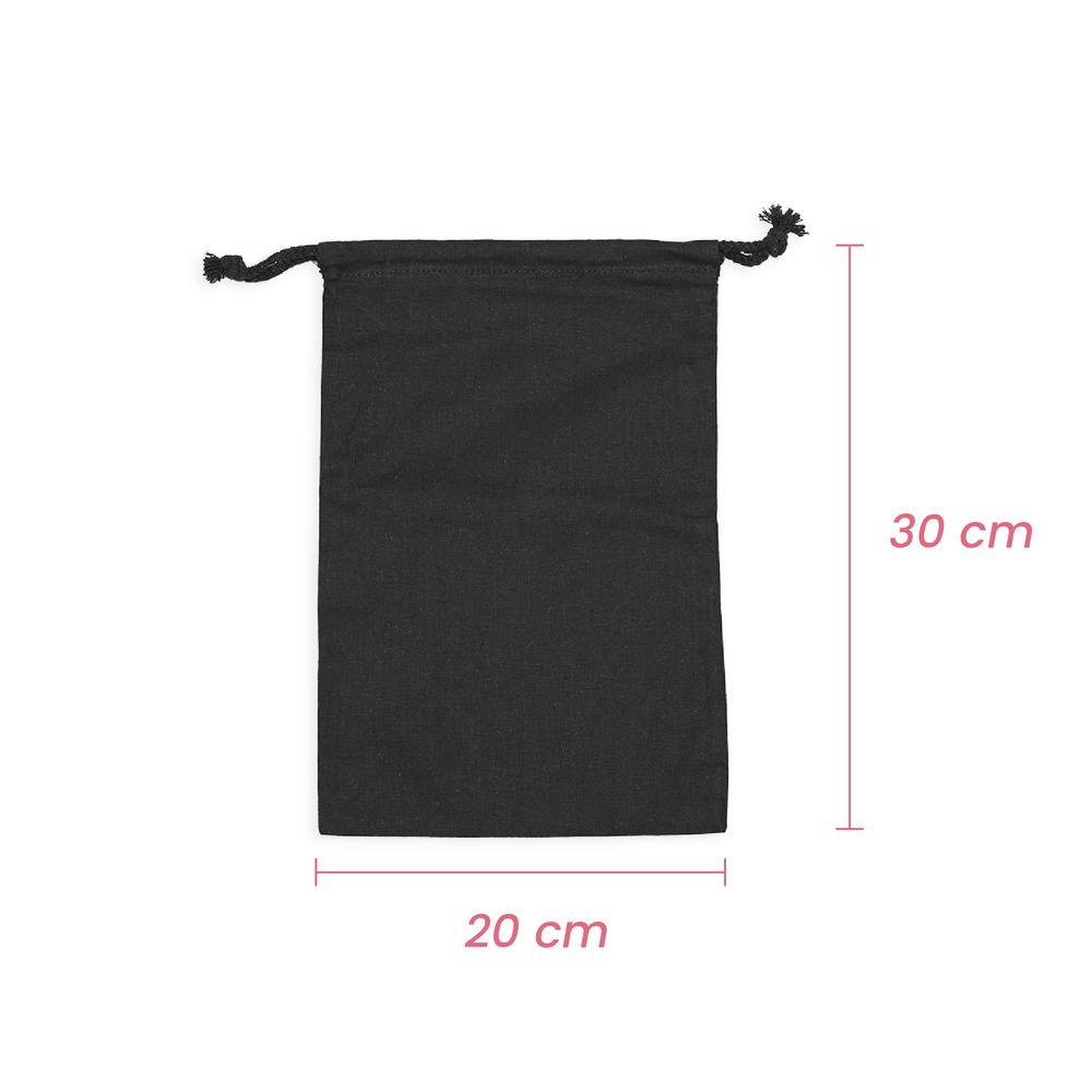 Custom Printed Black Calico Bags 20cm x 30cm with Drawstrings - Your Logo