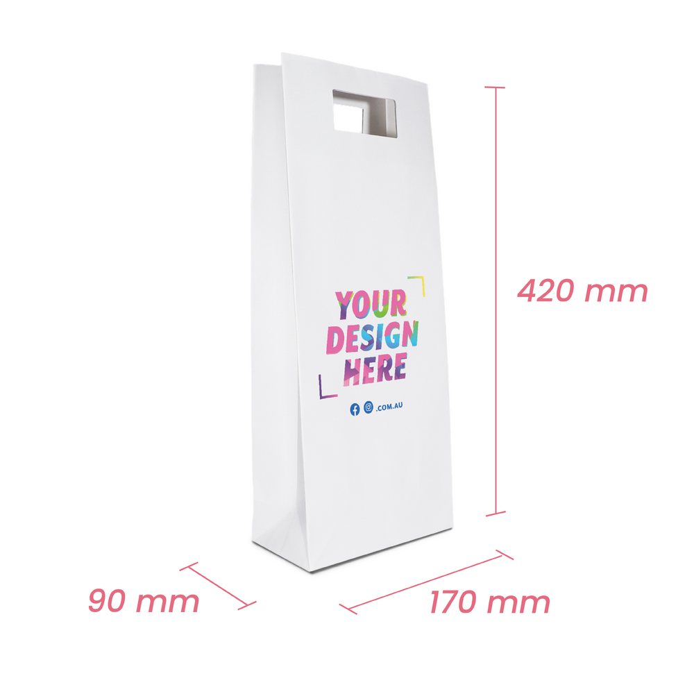 Custom Printed - Kraft Bags - Premium Die Cut White Double Wine Bottle Gift Bag