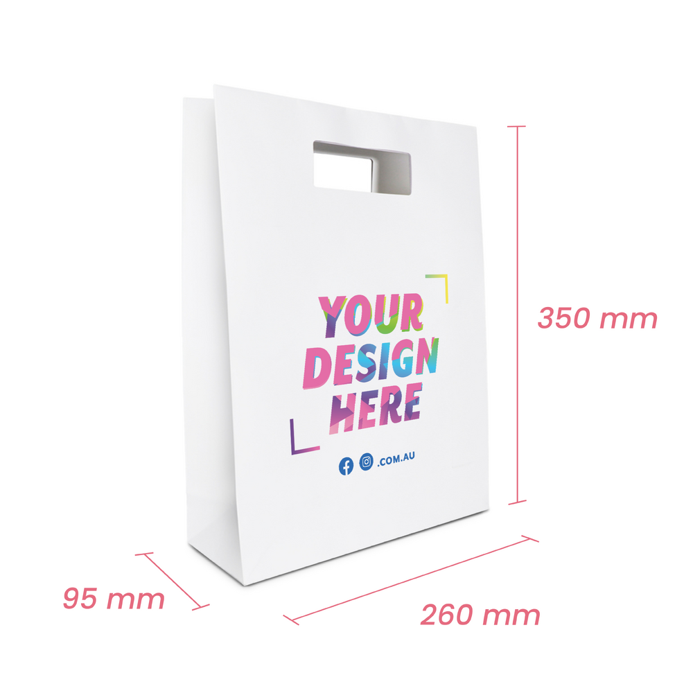 Custom Printed - Kraft Bags - Premium Die Cut White Medium Gift Bag