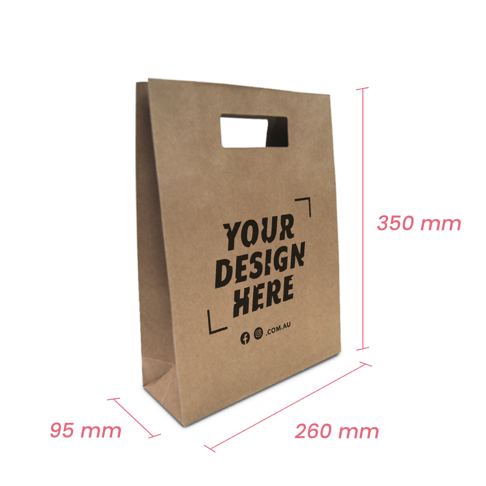 Custom Printed - Kraft Bags - Premium Die Cut Kraft Brown Medium Gift Bag