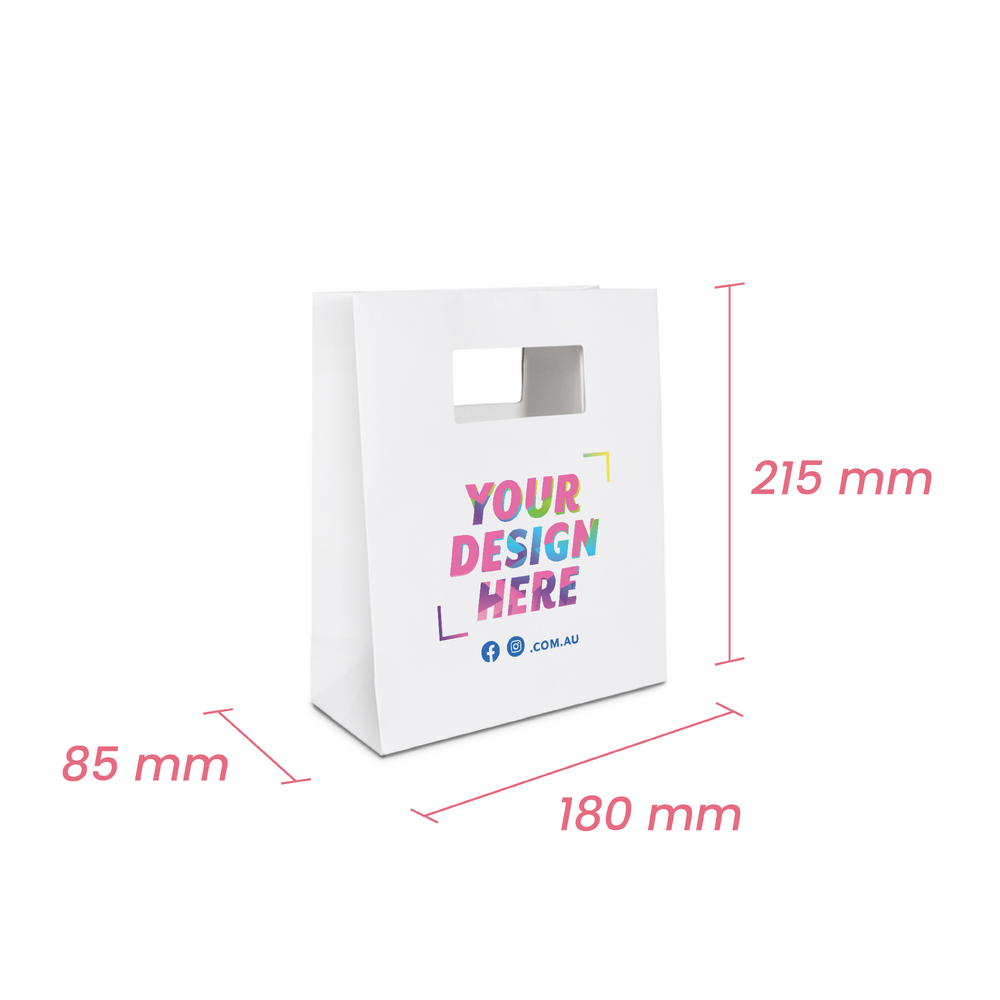 Custom Printed - Kraft Bags - Premium Die Cut White Small Mini Gift Bag