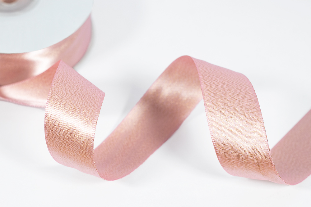 Double Sided Satin Ribbon - Woven Edge - 15mm x 25m - Metallic Rose Pink