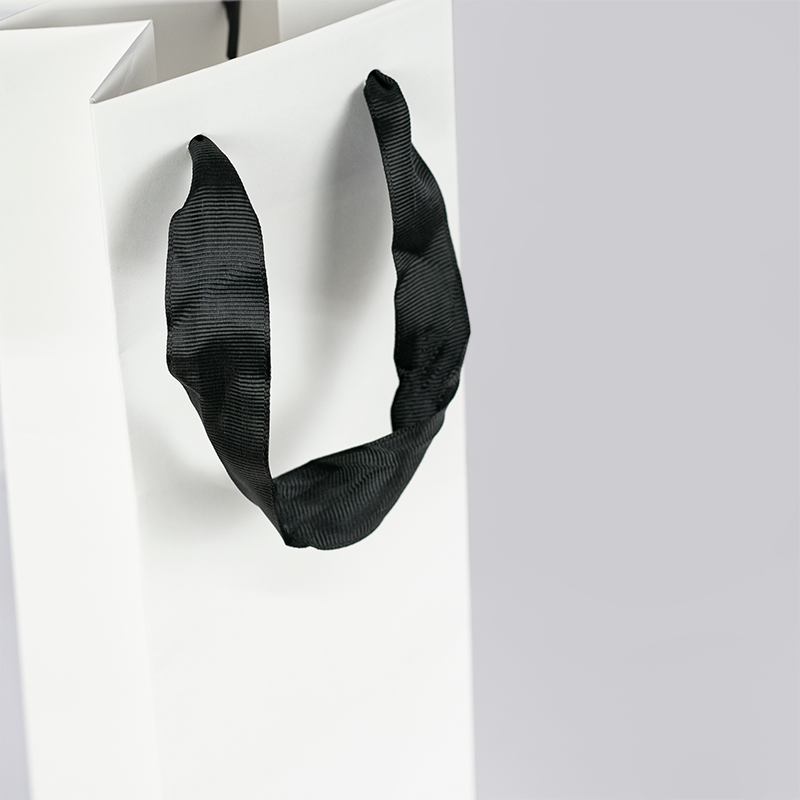 Kraft Bags - Premium White Single Wine Bottle Gift Bag - Black Handles
