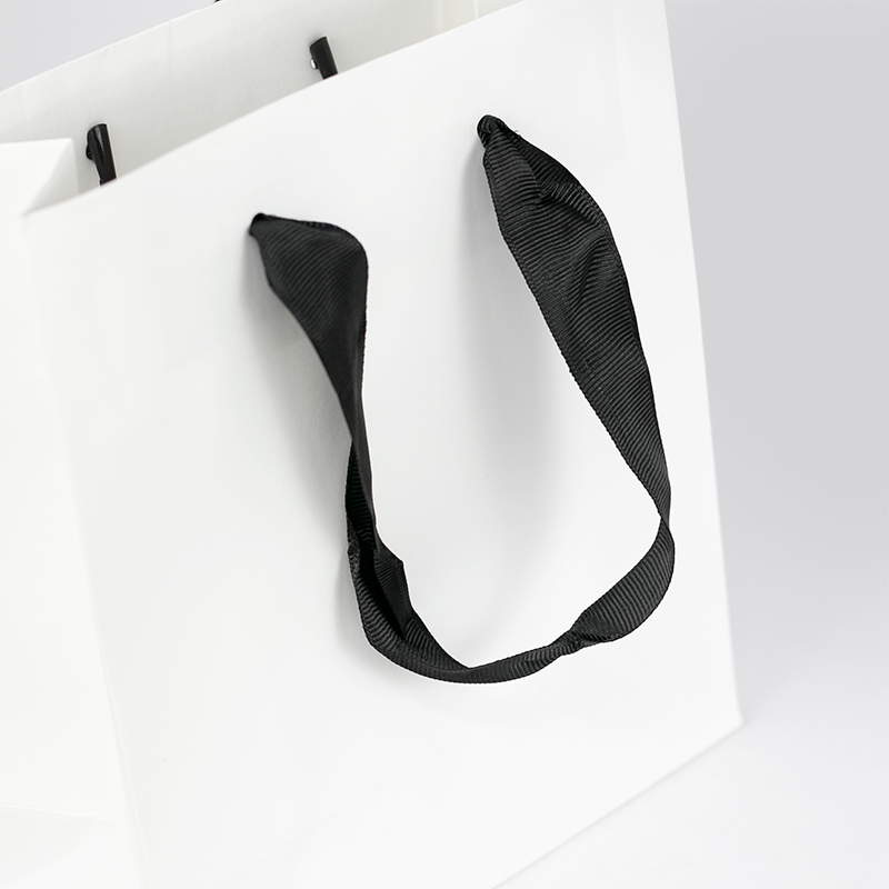 Kraft Bags - Premium White Small Mini Gift Bag - Black Handles