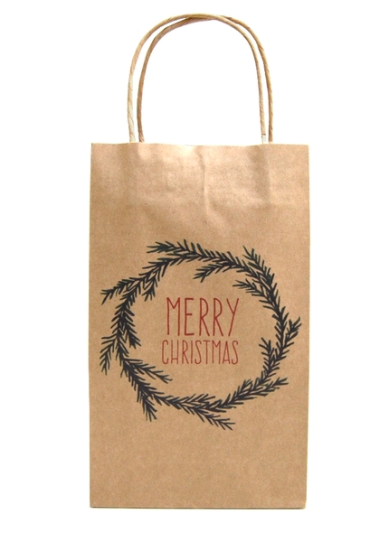 Kraft Bags - Christmas Wreath - Small - Brown