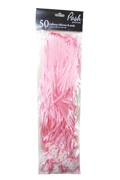 50 x Balloon Pre-Cut Curling Ribbon & Seals - Light Pink