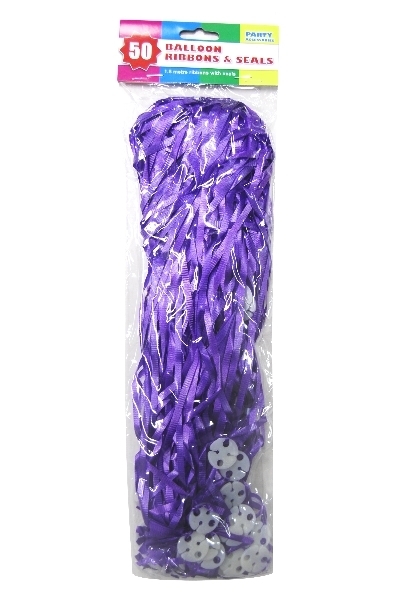 50 x Balloon Pre-Cut Curling Ribbon & Seals - Violet