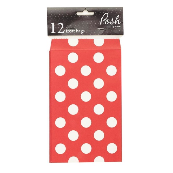 Paper Treat Bags - 12pcs - Dots - Red