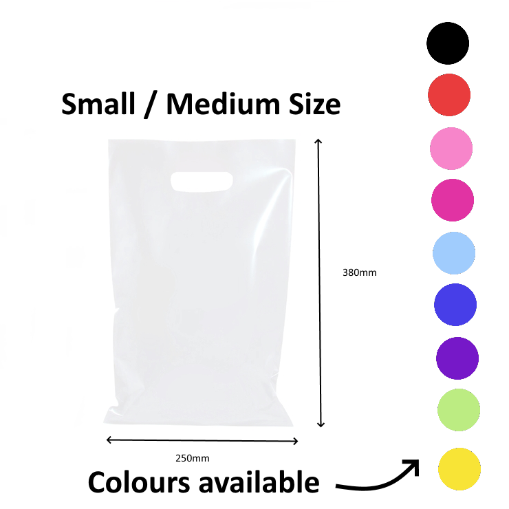100 x STRONG THICK PLASTIC CARRY BAGS DIE CUT HANDLES SMALL MEDIUM LARGE - Picture 8 of 52