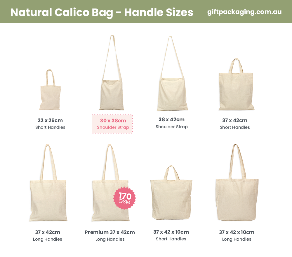 Natural Calico Bags 30cm x 38cm with Shoulder Strap Handle