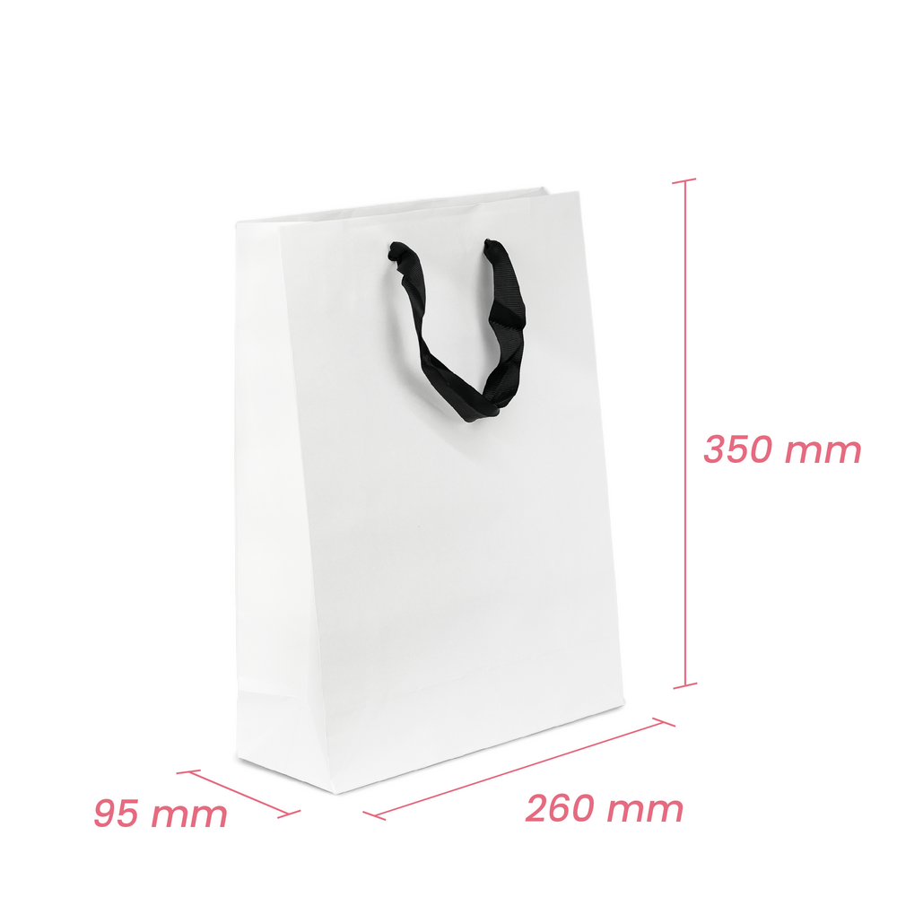 Kraft Bags - Premium White Medium Gift Bag - Black Handles