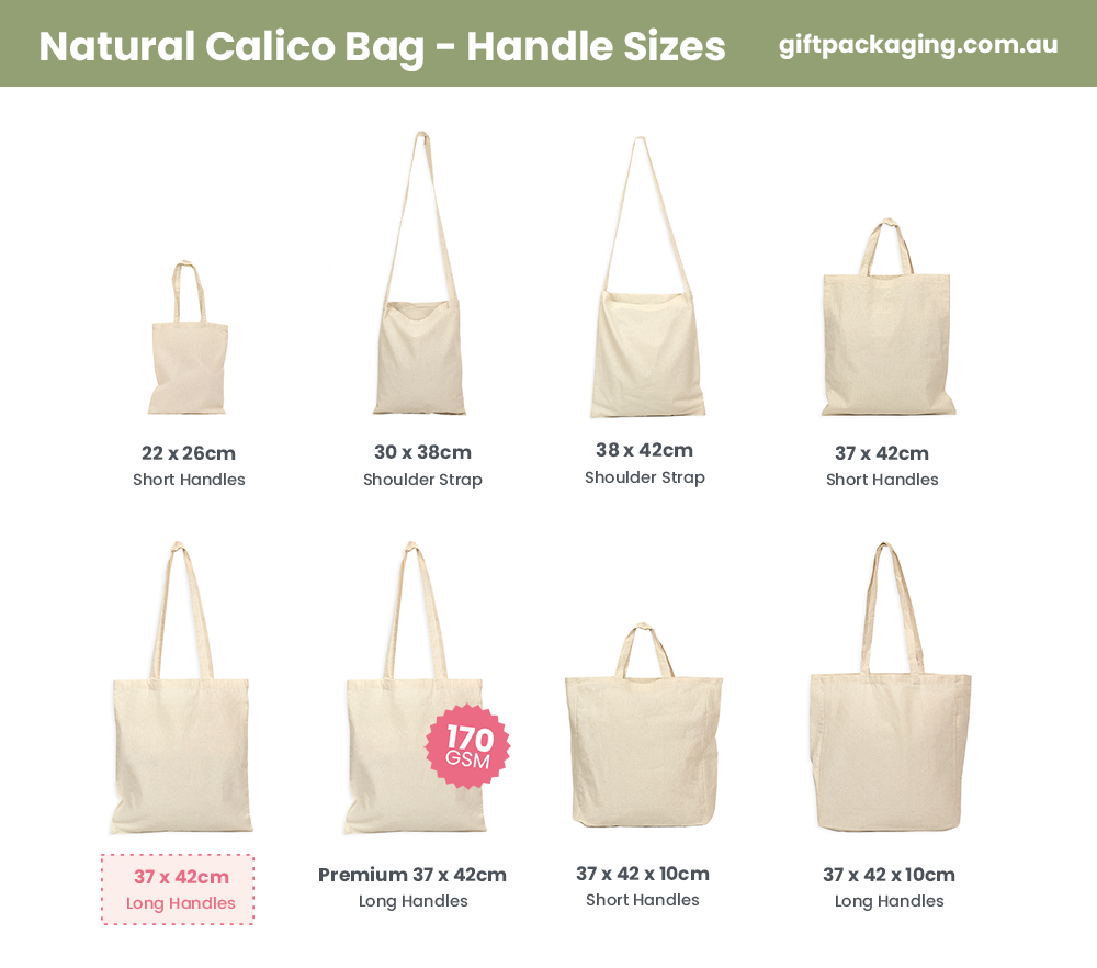 Natural Calico Bags 37cm x 42cm with Two Long Handles