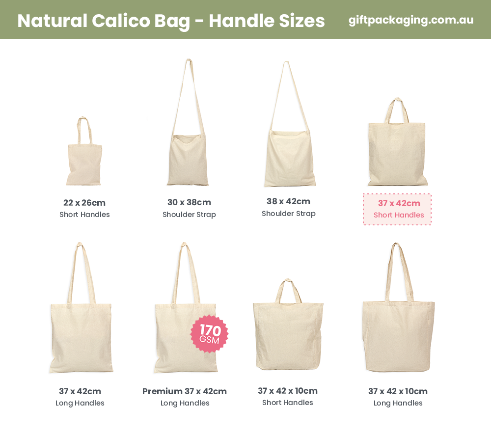 Natural Calico Bags 37cm x 42cm with Two Short Handles