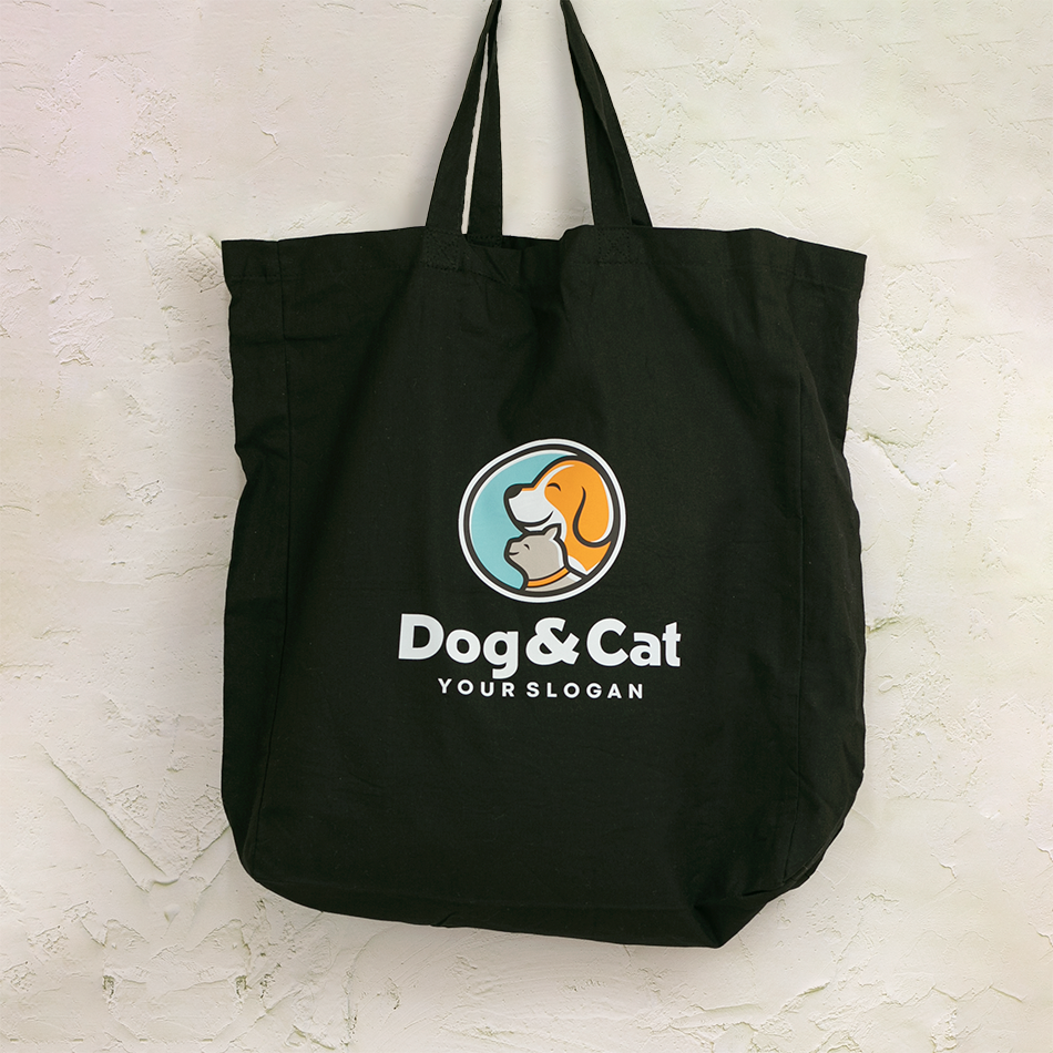 Custom Printed Black Calico Bags with Gusset - 37cm x 42cm x 10cm with Two Short Handles - Your Logo