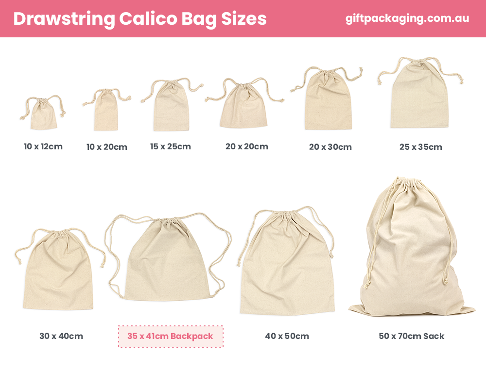 Natural Back Pack Calico Bags 35cm x 41cm with Drawstrings