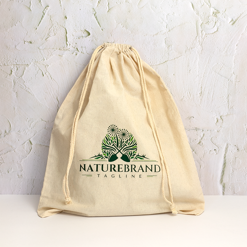 Custom Printed Natural Calico Bags 40cm x 50cm with Drawstrings - Your Logo