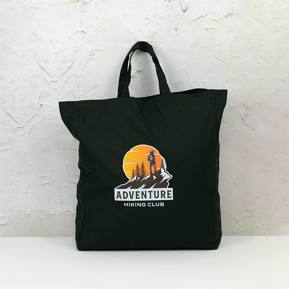 Custom Printed Black Calico Bags with Gusset - 37cm x 42cm x 10cm with Two Short Handles - Your Logo
