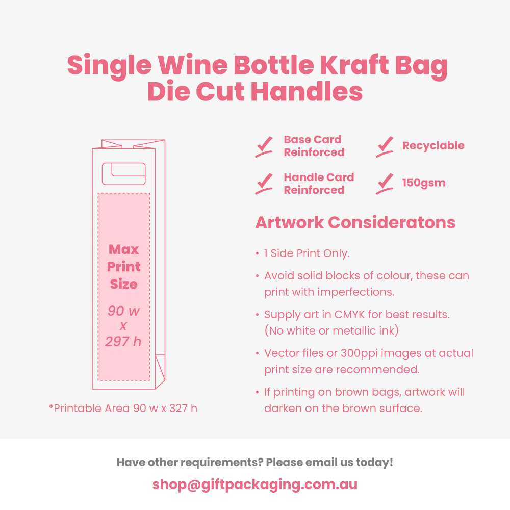 Custom Printed Kraft Bags - Premium Die Cut White Single Wine Bottle Gift Bag