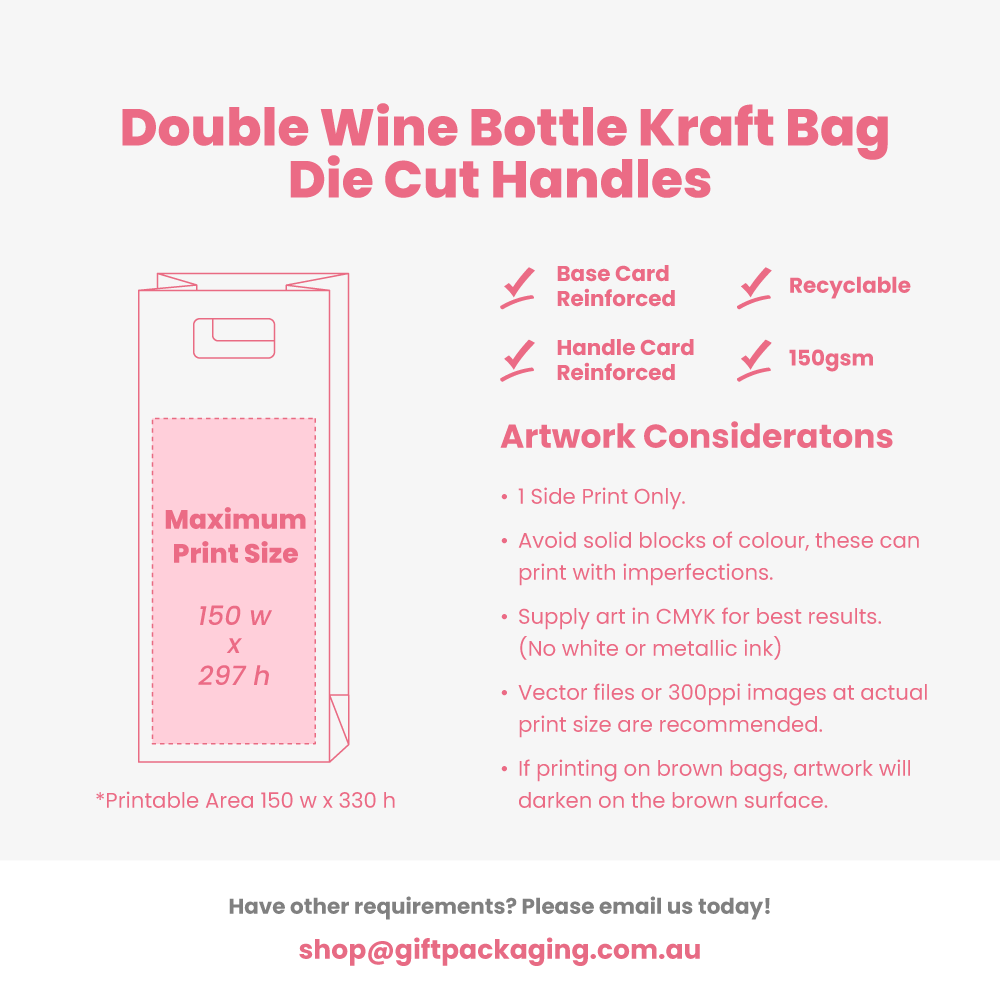 Custom Printed - Kraft Bags - Premium Die Cut Kraft Brown Double Wine Bottle Gift Bag