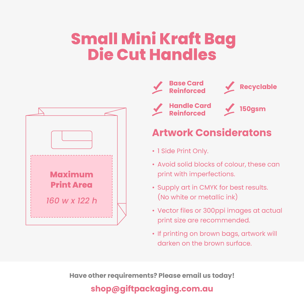 Custom Printed - Kraft Bags - Premium Die Cut Kraft Brown Small Mini Gift Bag