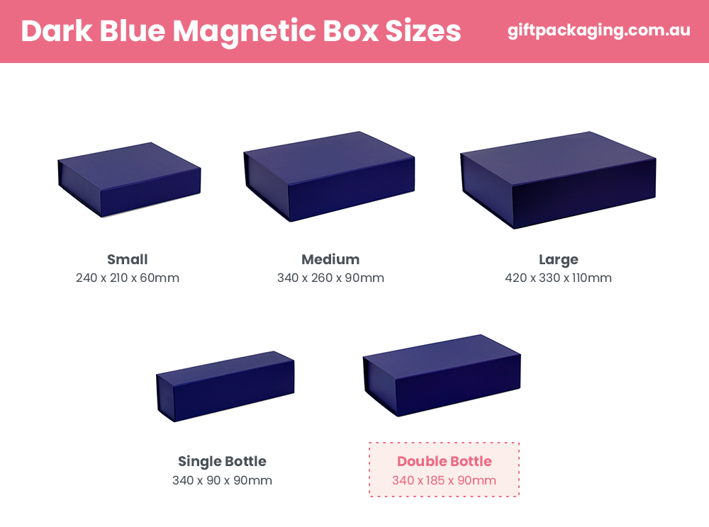 Double Wine Bottle Gift Box - Matt Dark Blue with Magnetic Closing Lid