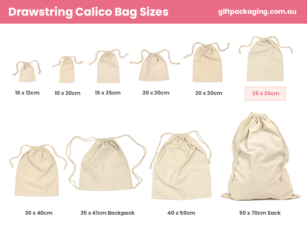 Natural Calico Bags 25cm x 35cm with Drawstrings