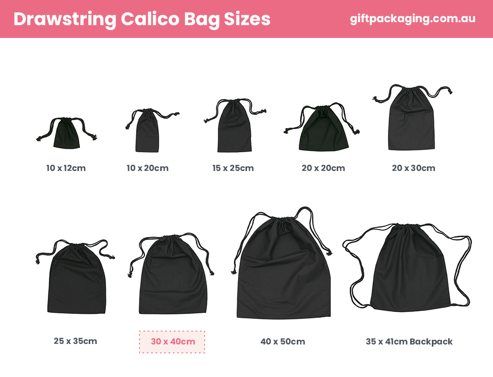 Black Calico Bags 30cm x 40cm with Drawstrings
