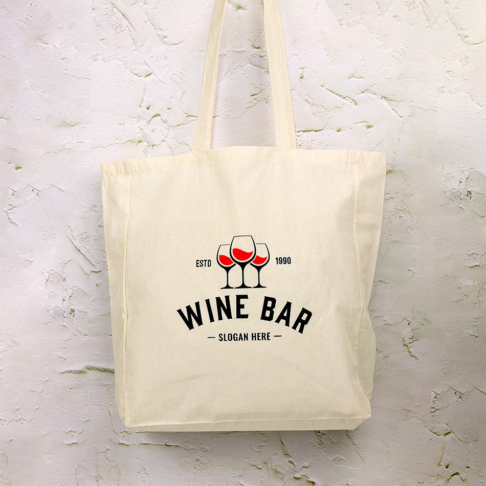 Custom Printed Natural Calico Bags with Gusset - 37cm x 42cm x 10cm with Two Long Handles - Your Logo
