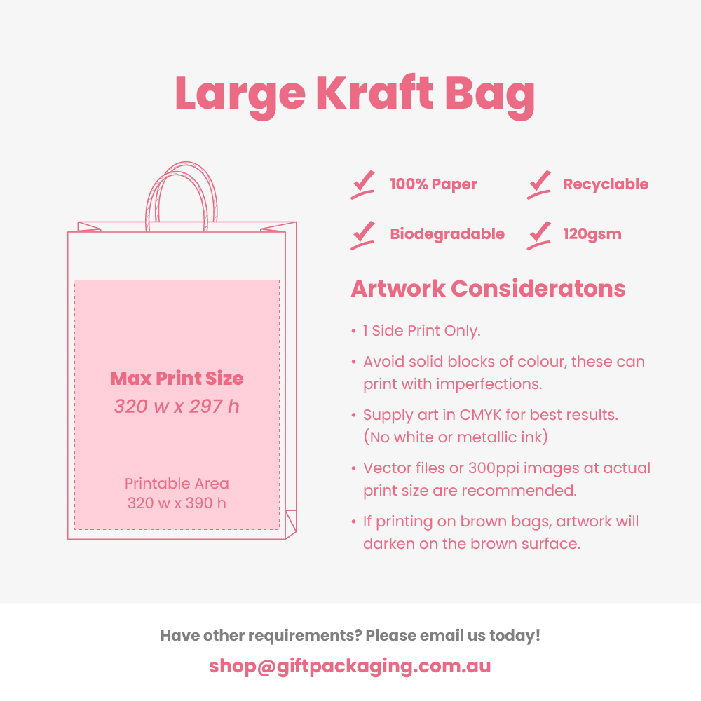 Custom Printed - Kraft Bags - Large - White