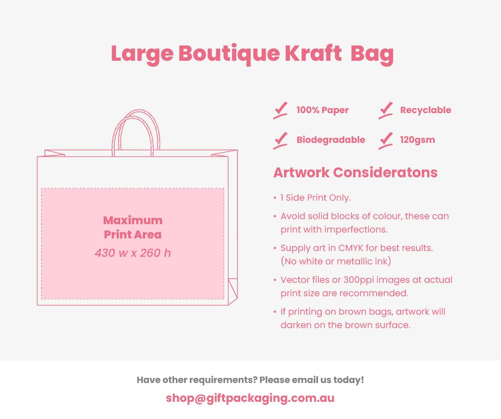 Custom Printed - Kraft Bags - Large Boutique - White