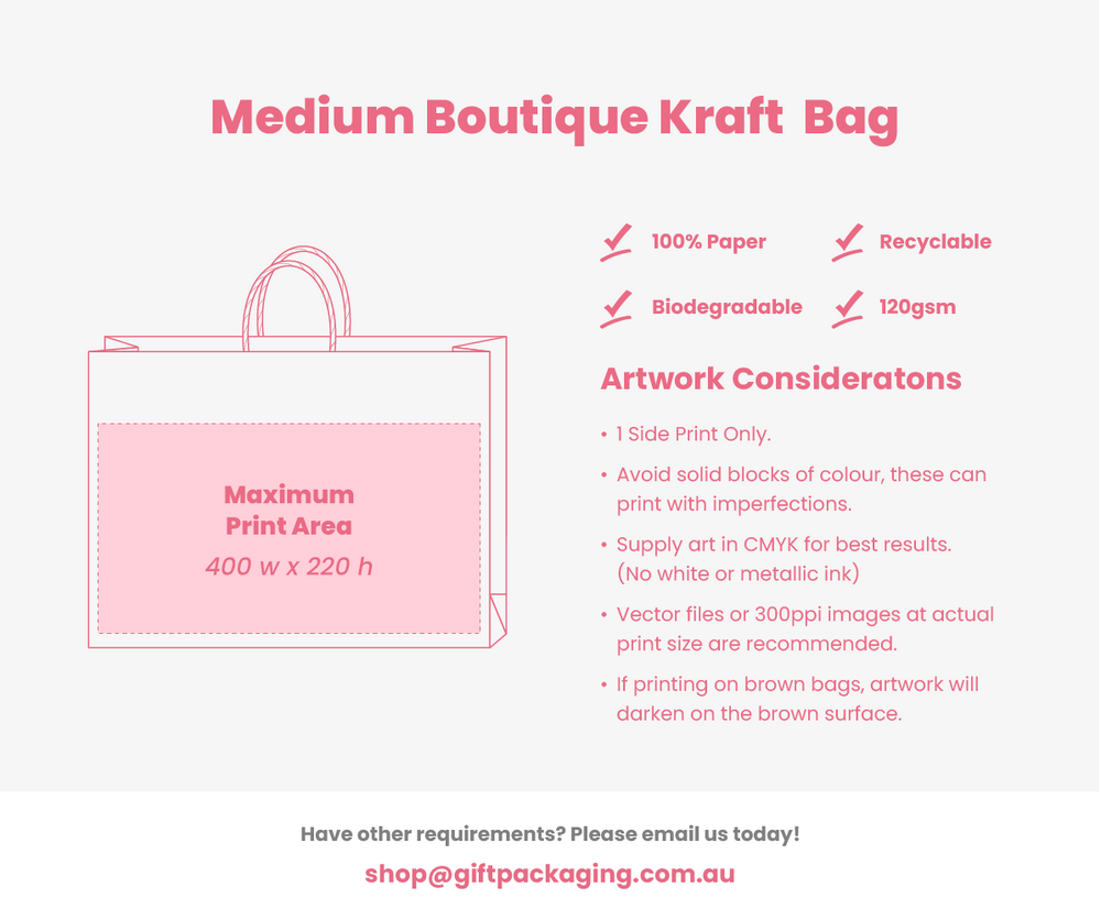 Custom Printed Kraft Bags - Medium Boutique - White