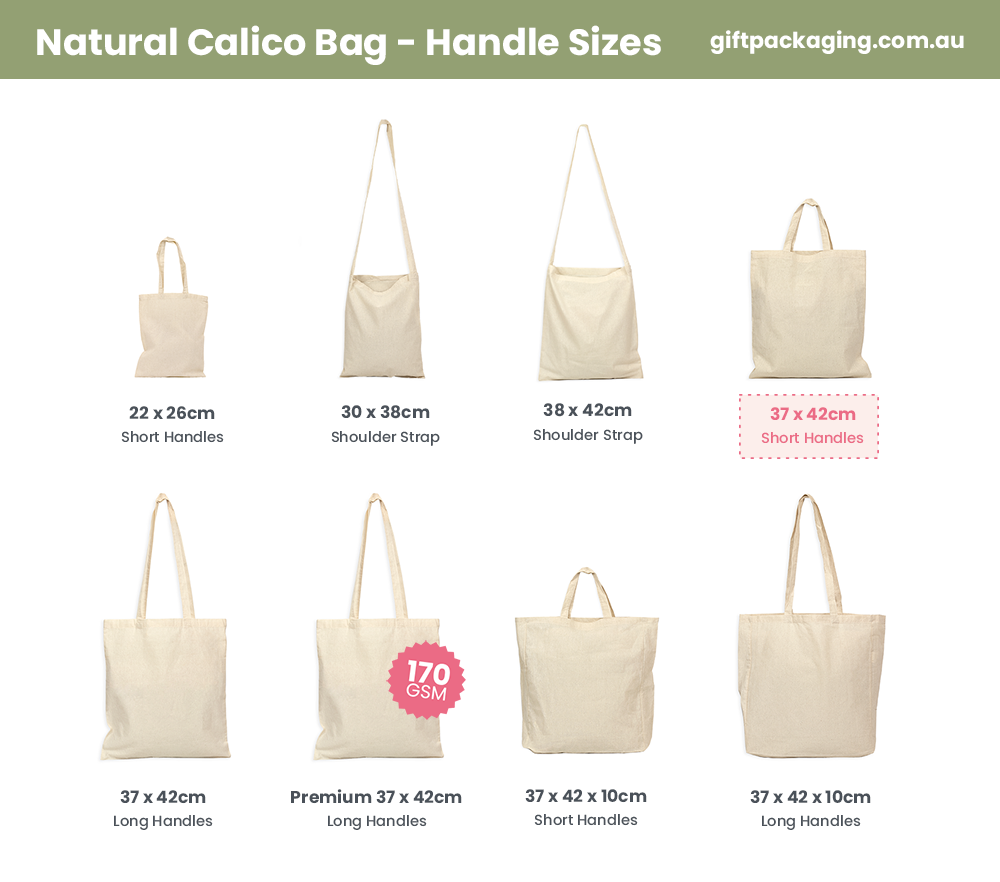 Large View Custom PREMIUM DTF Printed - Natural Calico Bags - 37cm x 42cm with Two Short Handles