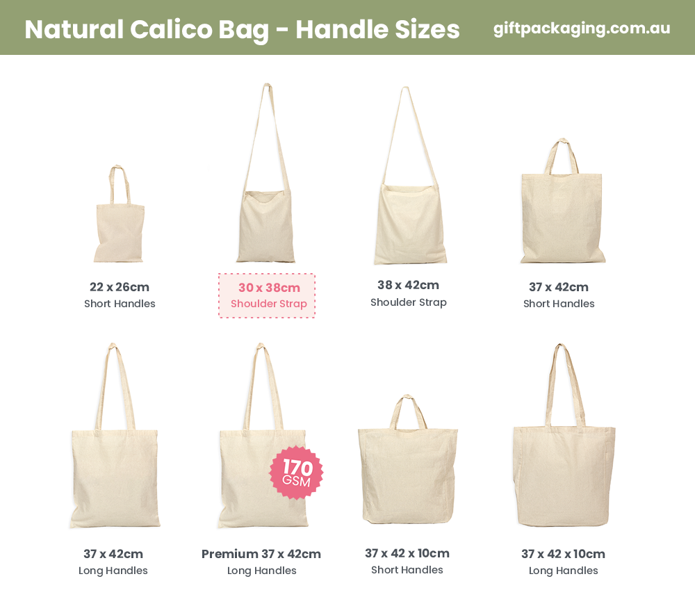 Large View Custom PREMIUM DTF Printed - Natural Calico Bags - 30cm x 38cm with Shoulder Strap Handle