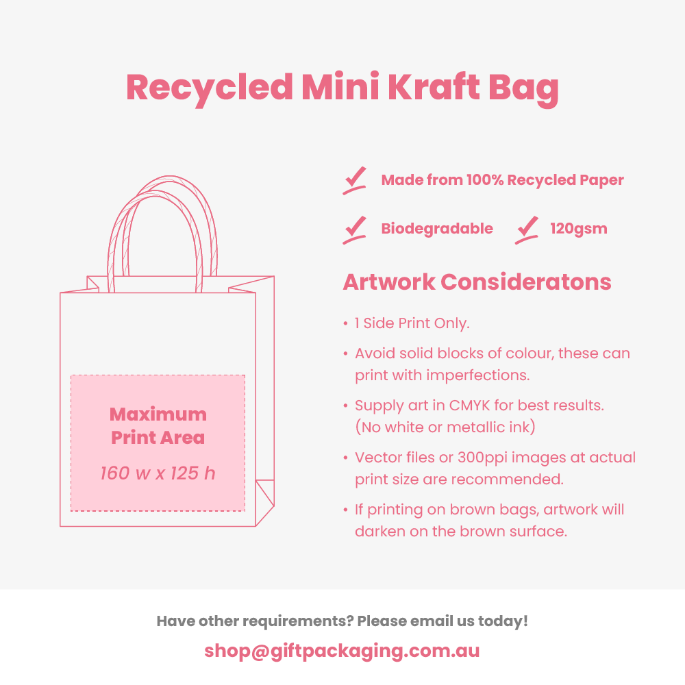 Custom Printed - Recycled Kraft Bags - Mini - White Top