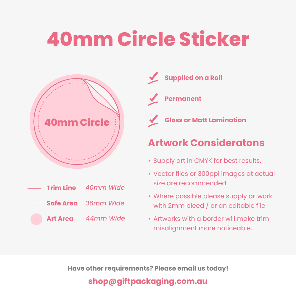 Custom Printed 40mm White Circle Labels - 500 Labels supplied on a Roll