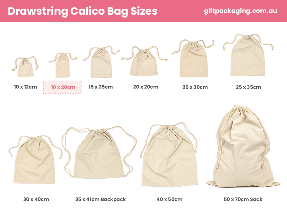 Large View Custom PREMIUM DTF Printed - Natural Calico Bags - 10cm x 20cm with Drawstrings