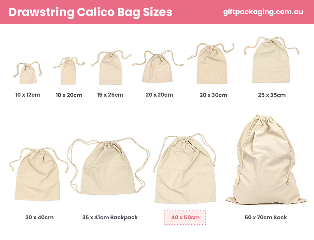 Large View Custom PREMIUM DTF Printed - Natural Calico Bags - 40cm x 50cm with Drawstrings