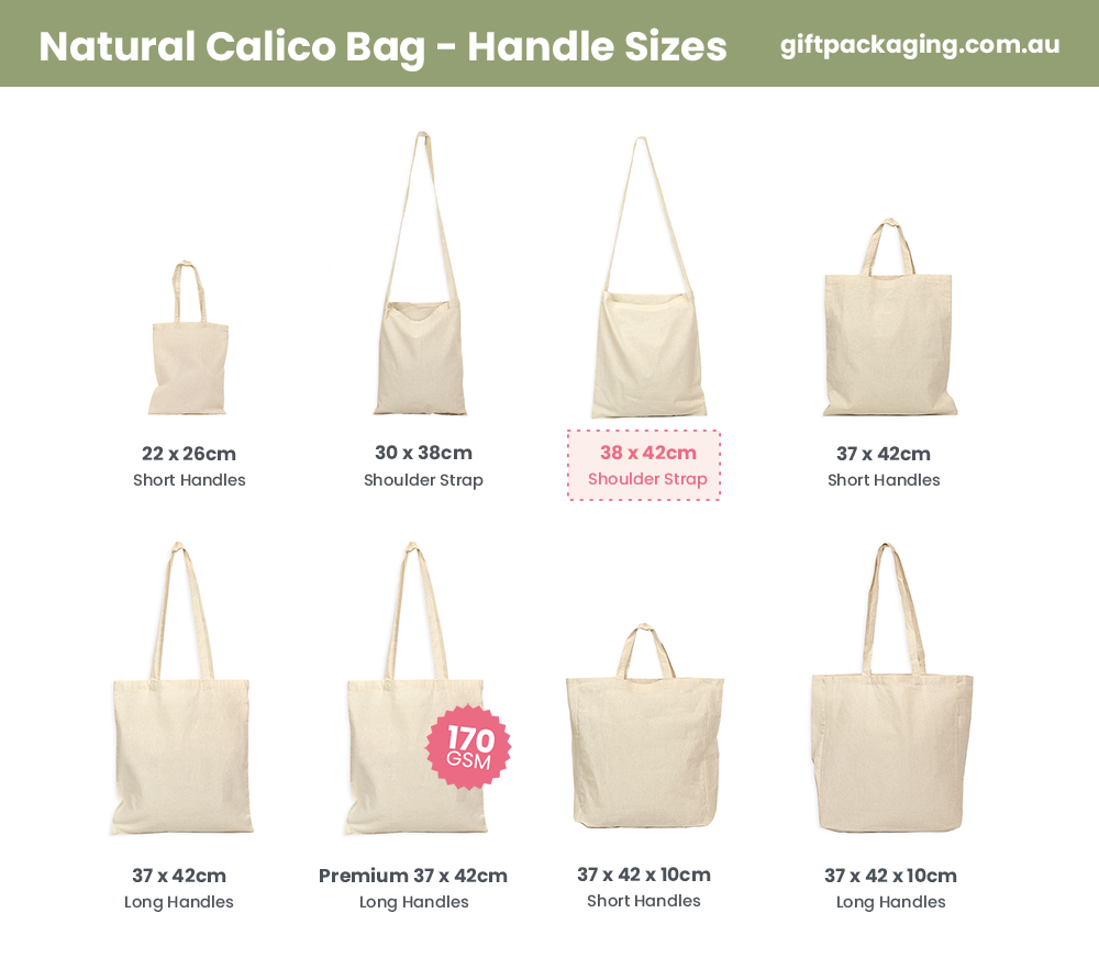 Large View Custom PREMIUM DTF Printed - Natural Calico Bags - 38cm x 42cm with Shoulder Strap Handle