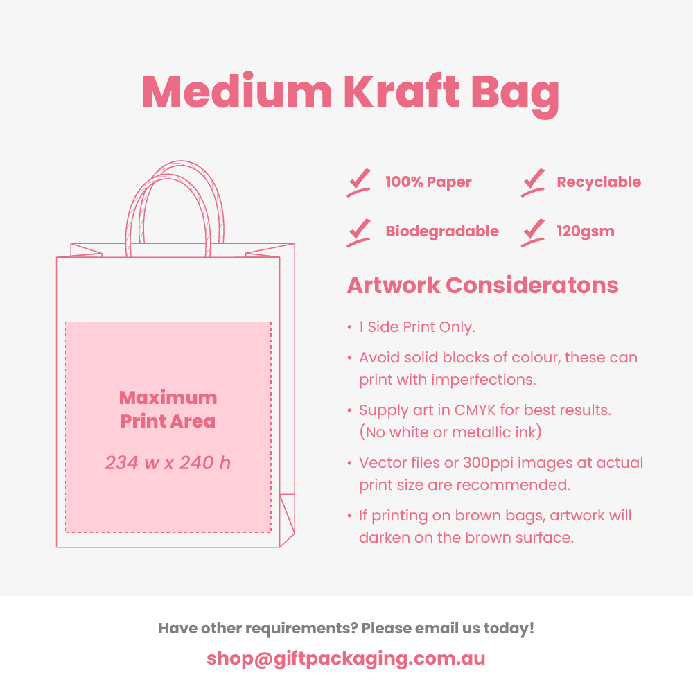 Custom Printed - Kraft Bags - Medium - White
