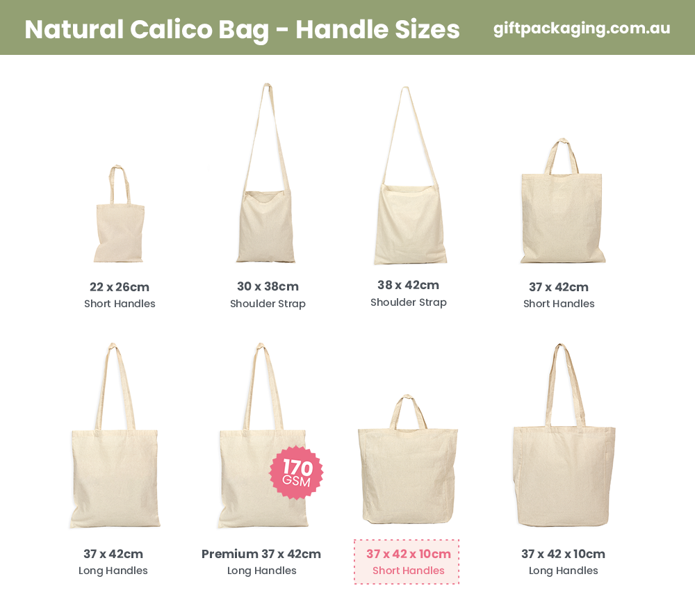 Large View Custom PREMIUM DTF Printed - Natural Calico Bags with Gusset - 37cm x 42cm x 10cm with Two Short Handles